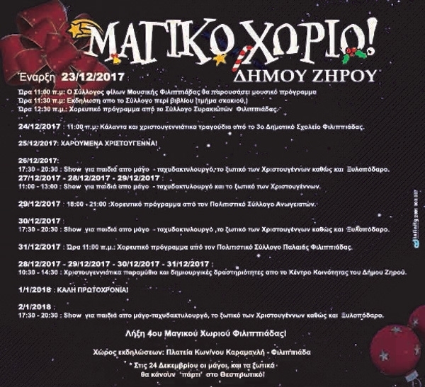 Πρεμιέρα το Σάββατο για το 4ο Μαγικό Χωριό Δήμου Ζηρού στη Φιλιππιάδα