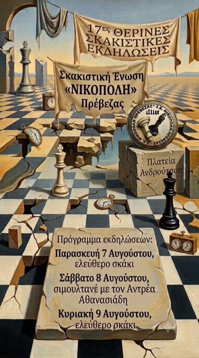 "Ελάτε να παίξουμε σκάκι!" - 17ες θερινές σκακιστικές εκδηλώσεις από τη Σ.Ε. Νικόπολη Πρέβεζας