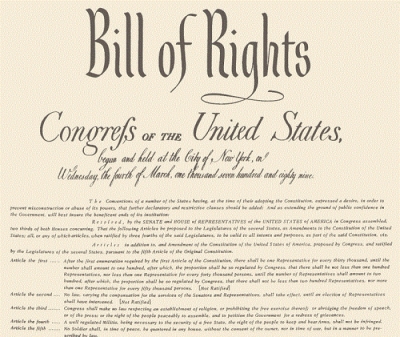 Στις 15 Δεκεμβρίου 1791 γίνεται νόμος των ΗΠΑ η Διακήρυξη των Ανθρωπίνων Δικαιωμάτων