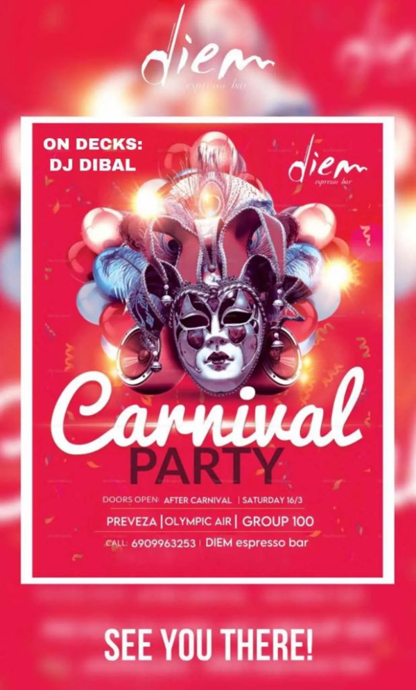 Carnival Party το Σάββατο στο Diem Espresso Bar!